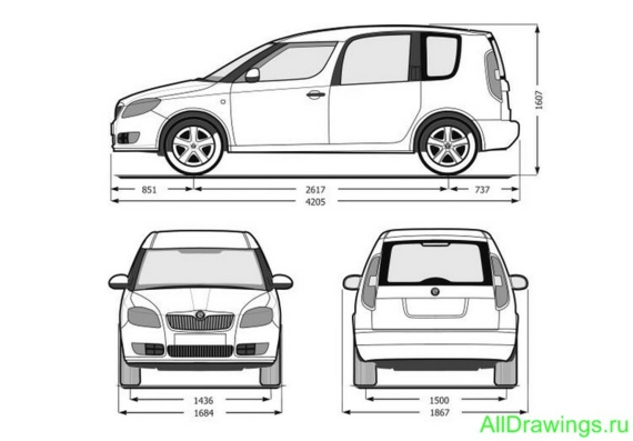 Skoda Roomster (2006) (Skoda Rumster (2006)) - drawings (drawings) of the car